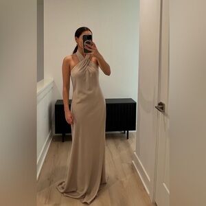 BHLDN Ruby Twist Halter Satin Gown – Size 2 – Champagne. New!